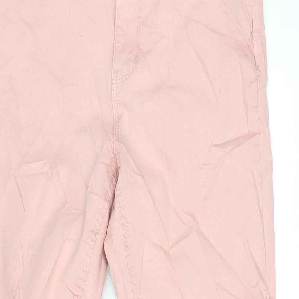 Denim & Co. Womens Pink Cotton Blend Tapered Jeans Size 12 L27 in Regular Zip - Raw Hem