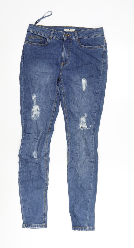 TU Womens Blue Cotton Blend Straight Jeans Size 8 L29 in Extra-Slim Zip