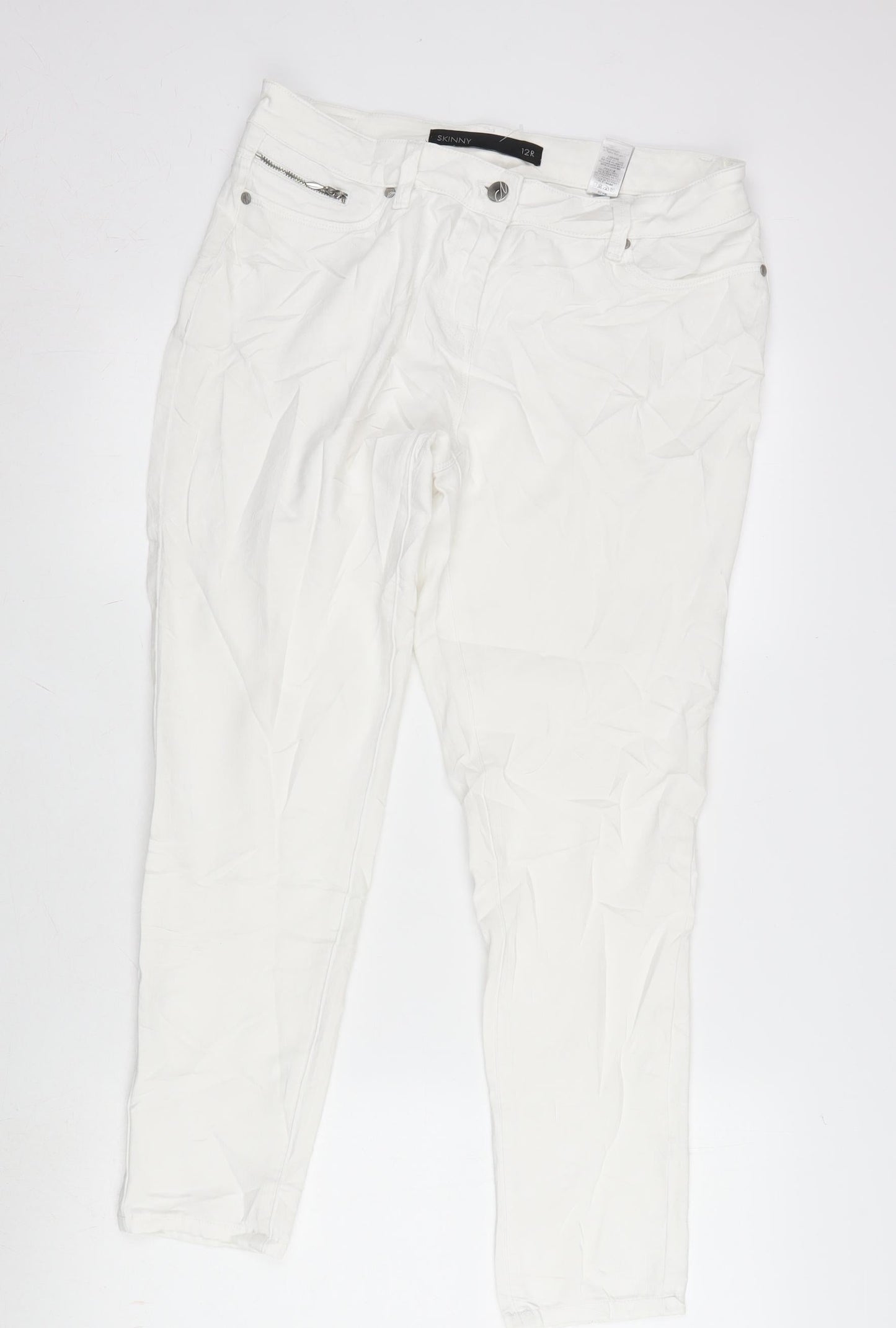 NEXT Womens White Polyester Blend Tapered Jeans Size 12 L28 in Regular Zip