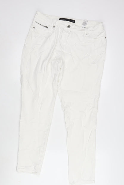NEXT Womens White Polyester Blend Tapered Jeans Size 12 L28 in Regular Zip