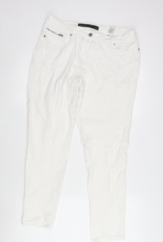 NEXT Womens White Polyester Blend Tapered Jeans Size 12 L28 in Regular Zip