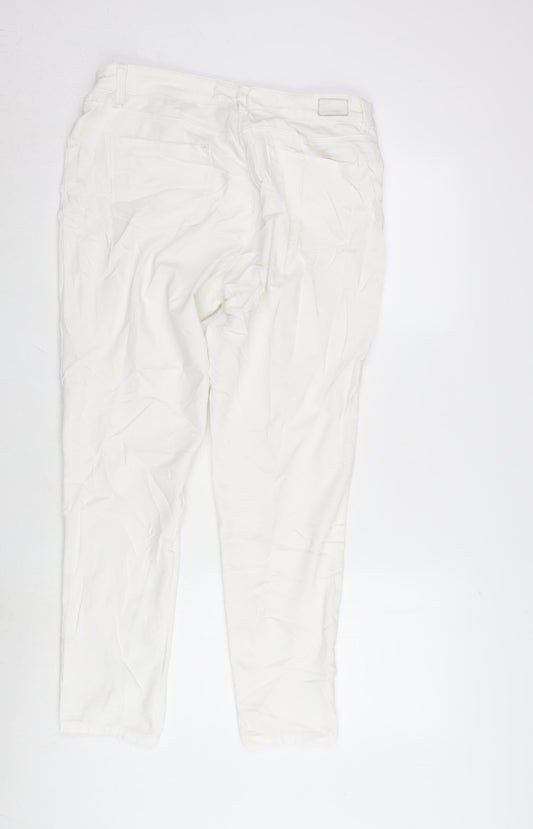 NEXT Womens White Polyester Blend Tapered Jeans Size 12 L28 in Regular Zip