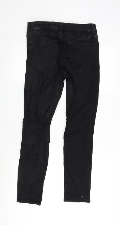 Zara Womens Black Cotton Blend Tapered Jeans Size 12 L28 in Regular Zip
