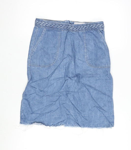 Per Una Womens Blue Cotton A-Line Skirt Size 30 in Zip - Raw Hem
