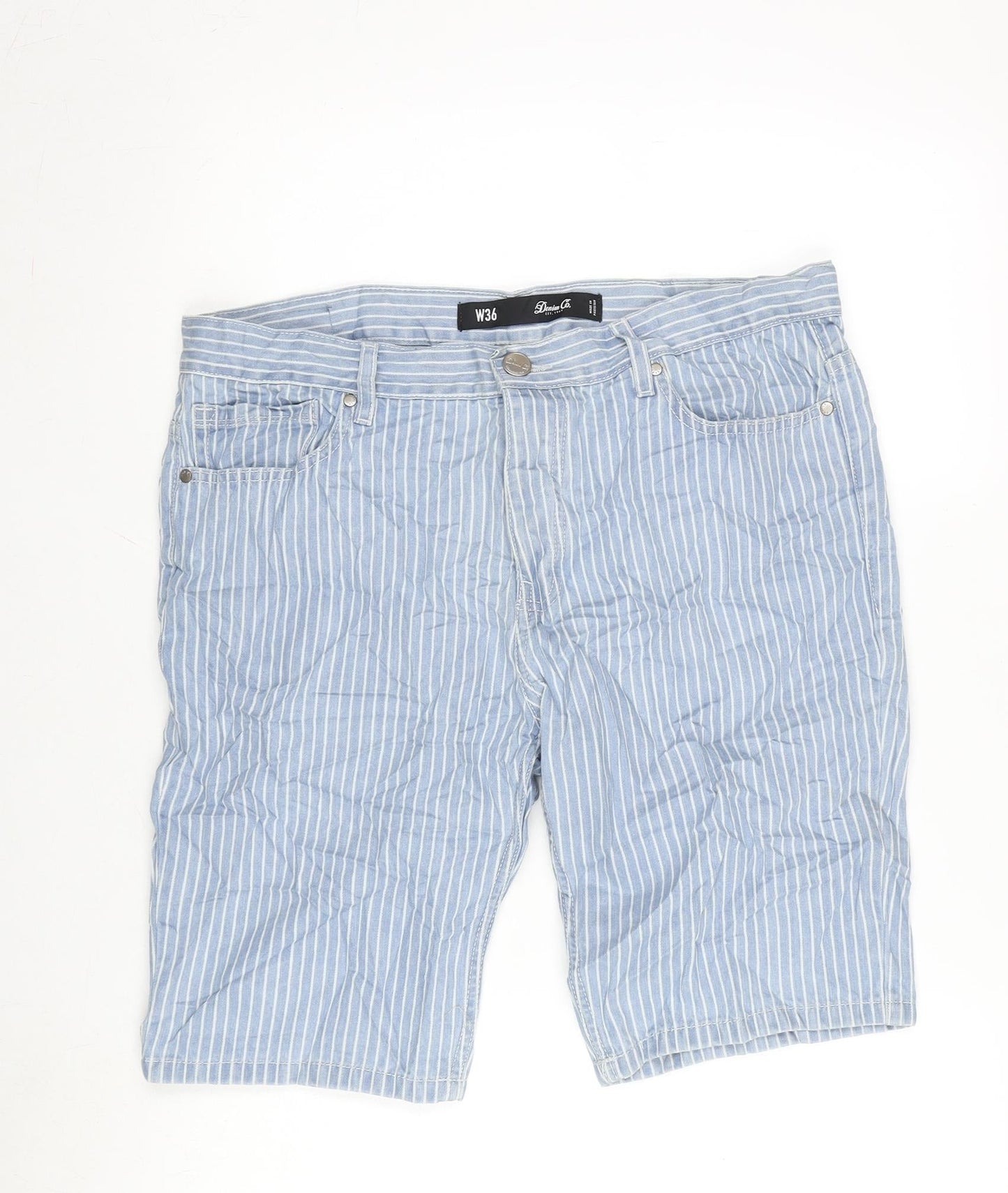 Denim & Co. Mens Blue Striped Cotton Bermuda Shorts Size 36 in L10 in Regular Zip