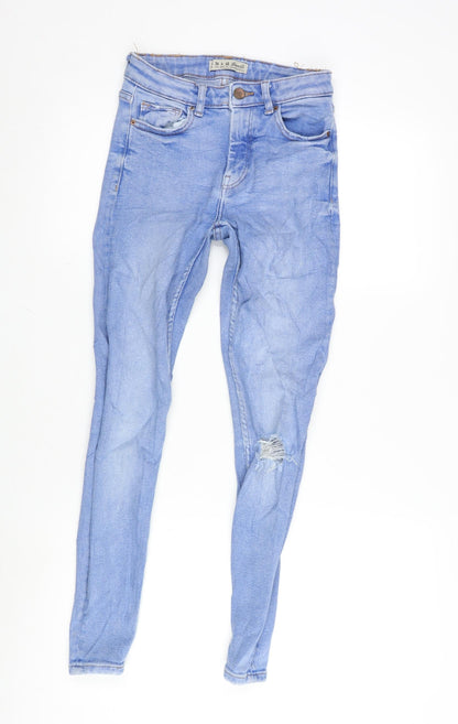 Denim & Co. Womens Blue Cotton Blend Tapered Jeans Size 8 L27 in Regular Zip