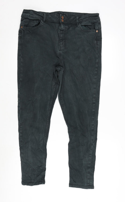 F&F Womens Green Cotton Blend Tapered Jeans Size 14 L26.5 in Regular Zip