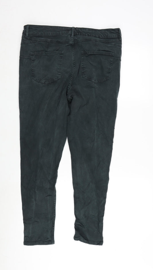 F&F Womens Green Cotton Blend Tapered Jeans Size 14 L26.5 in Regular Zip