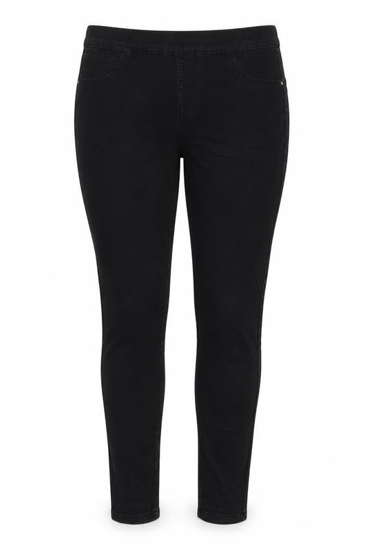 Front view of Denim & Co. women’s black cotton blend jegging jeans, size UK 10, 26-inch leg regular