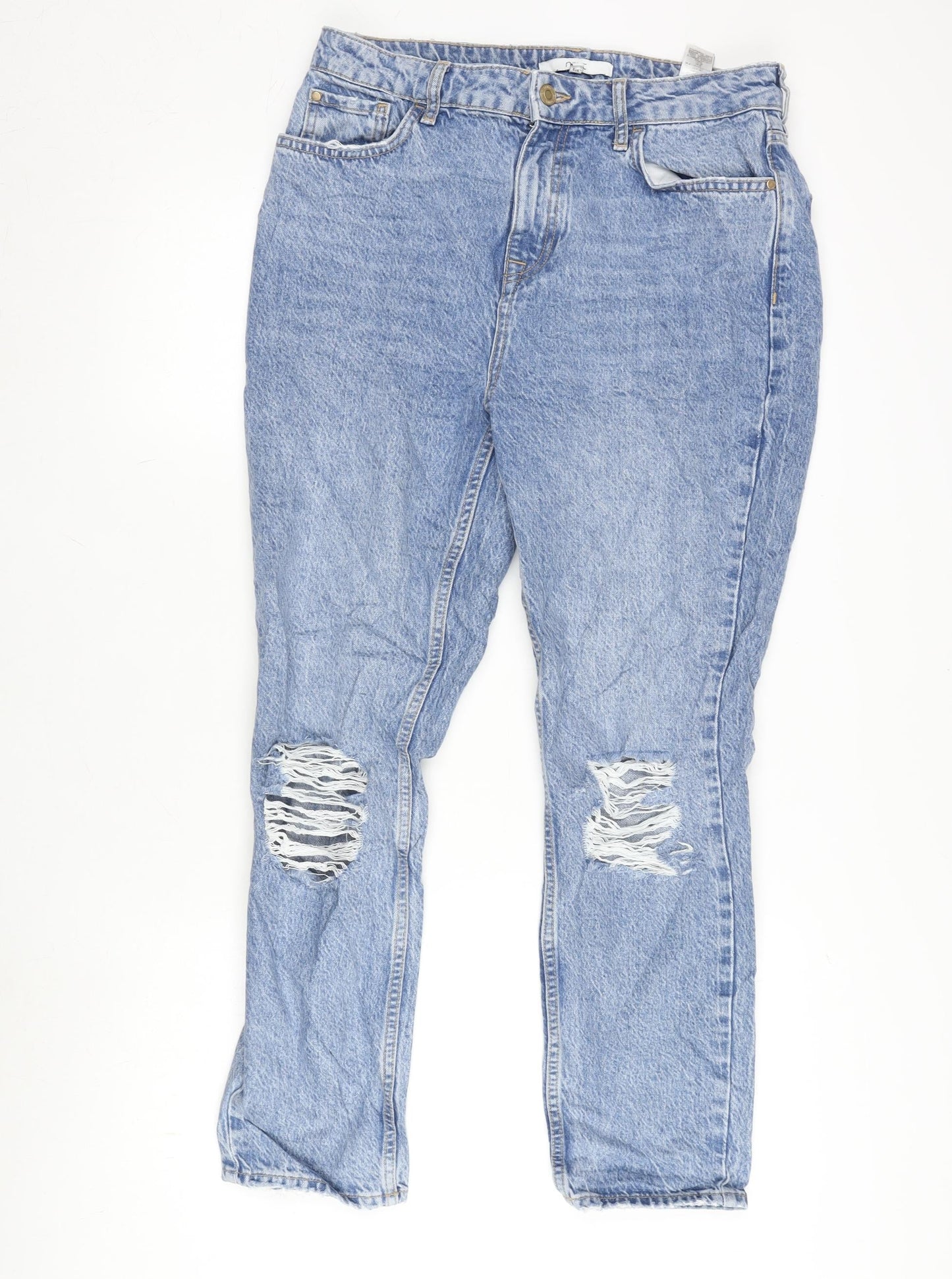 NEXT Womens Blue Cotton Blend Straight Jeans Size 12 L26 in Regular Zip