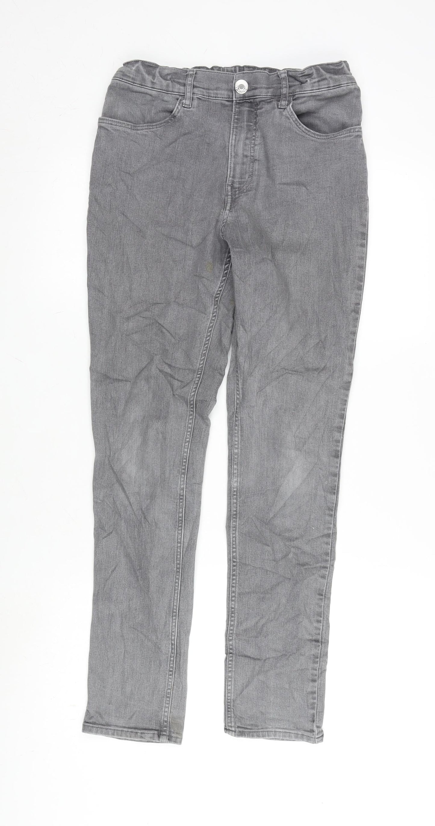 H&M Girls Grey Cotton Straight Jeans Size 13-14 Years L27.5 in Regular Zip