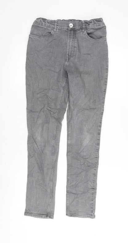 H&M Girls Grey Cotton Straight Jeans Size 13-14 Years L27.5 in Regular Zip