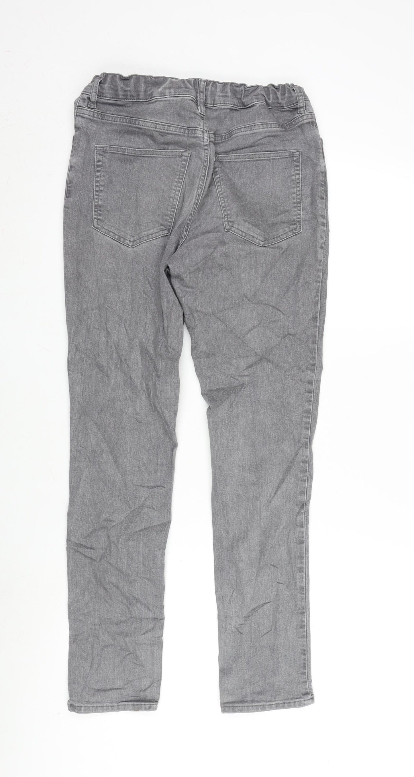 H&M Girls Grey Cotton Straight Jeans Size 13-14 Years L27.5 in Regular Zip
