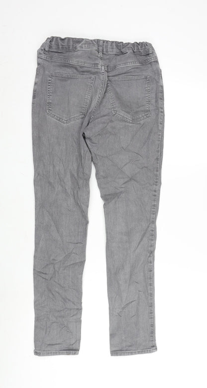 H&M Girls Grey Cotton Straight Jeans Size 13-14 Years L27.5 in Regular Zip