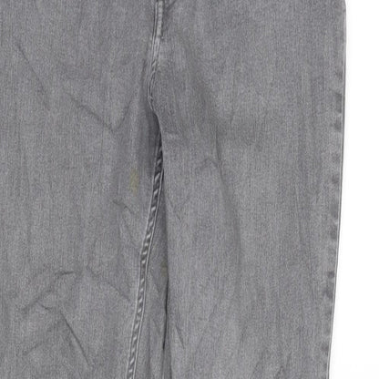 H&M Girls Grey Cotton Straight Jeans Size 13-14 Years L27.5 in Regular Zip
