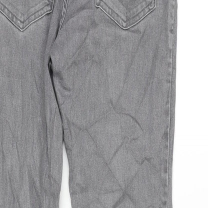 H&M Girls Grey Cotton Straight Jeans Size 13-14 Years L27.5 in Regular Zip