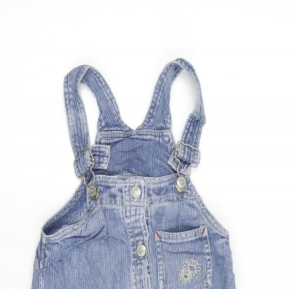 Adams Girls Blue Cotton Pinafore/Dungaree Dress Size 4 Years Square Neck Snap - Adjustable Straps