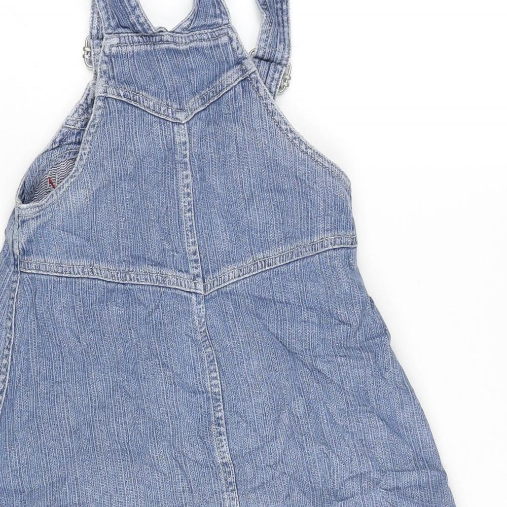 Adams Girls Blue Cotton Pinafore/Dungaree Dress Size 4 Years Square Neck Snap - Adjustable Straps