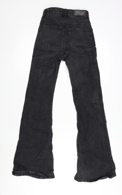 Pull&Bear Womens Grey Cotton Blend Flared Jeans Size 4 L28.5 in Regular Zip