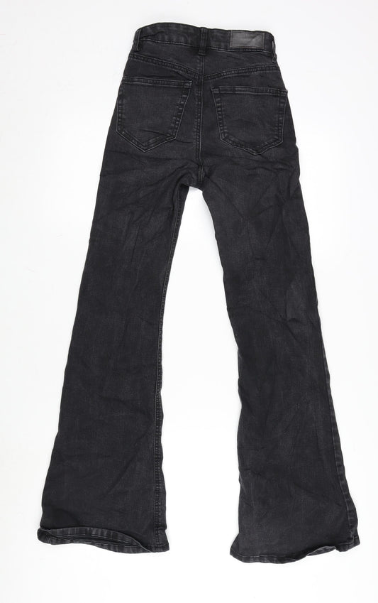 Pull&Bear Womens Grey Cotton Blend Flared Jeans Size 4 L28.5 in Regular Zip