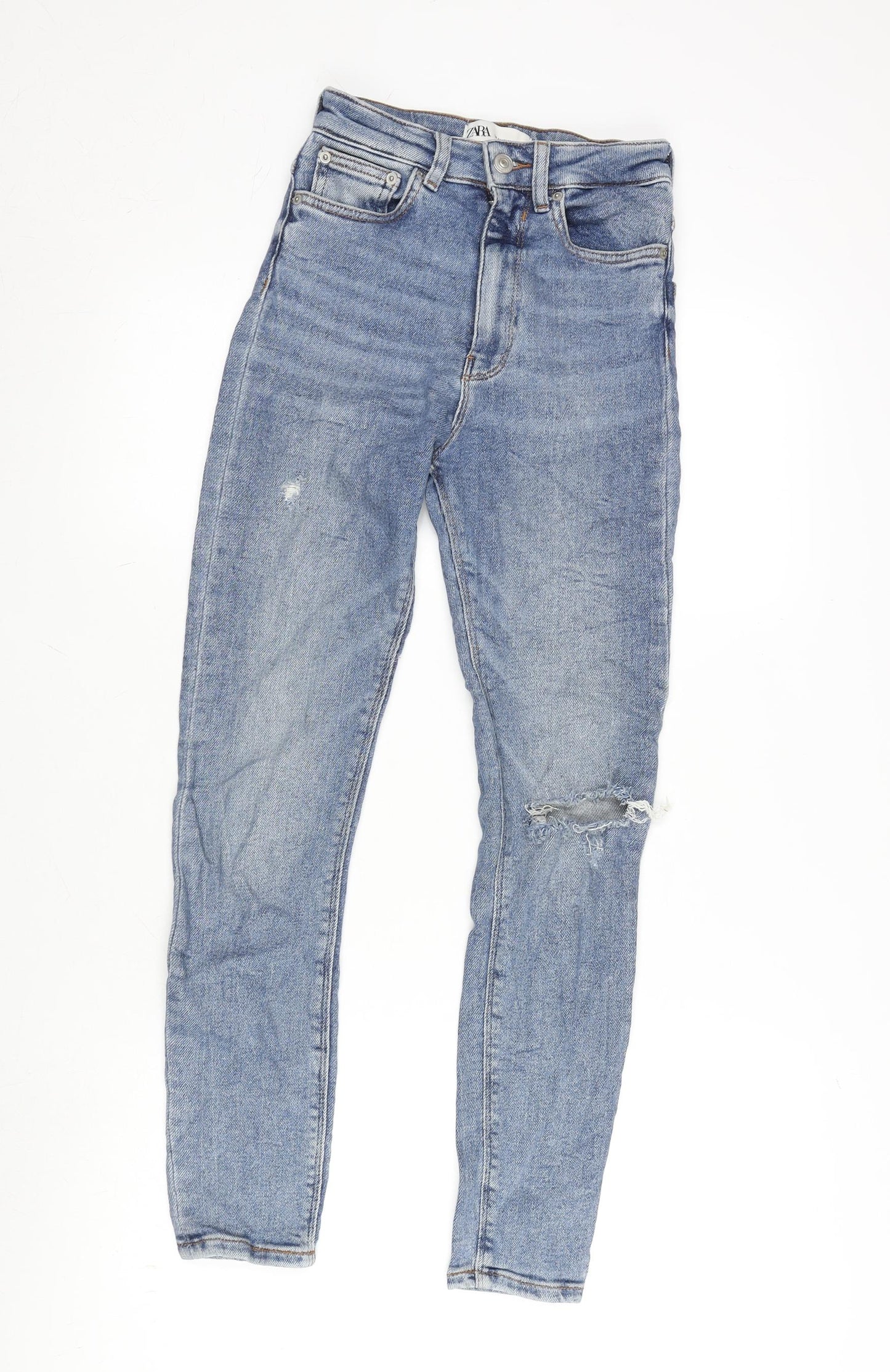 Zara Womens Blue Cotton Blend Tapered Jeans Size 6 L26 in Regular Zip