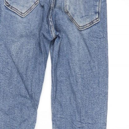 Zara Womens Blue Cotton Blend Tapered Jeans Size 6 L26 in Regular Zip