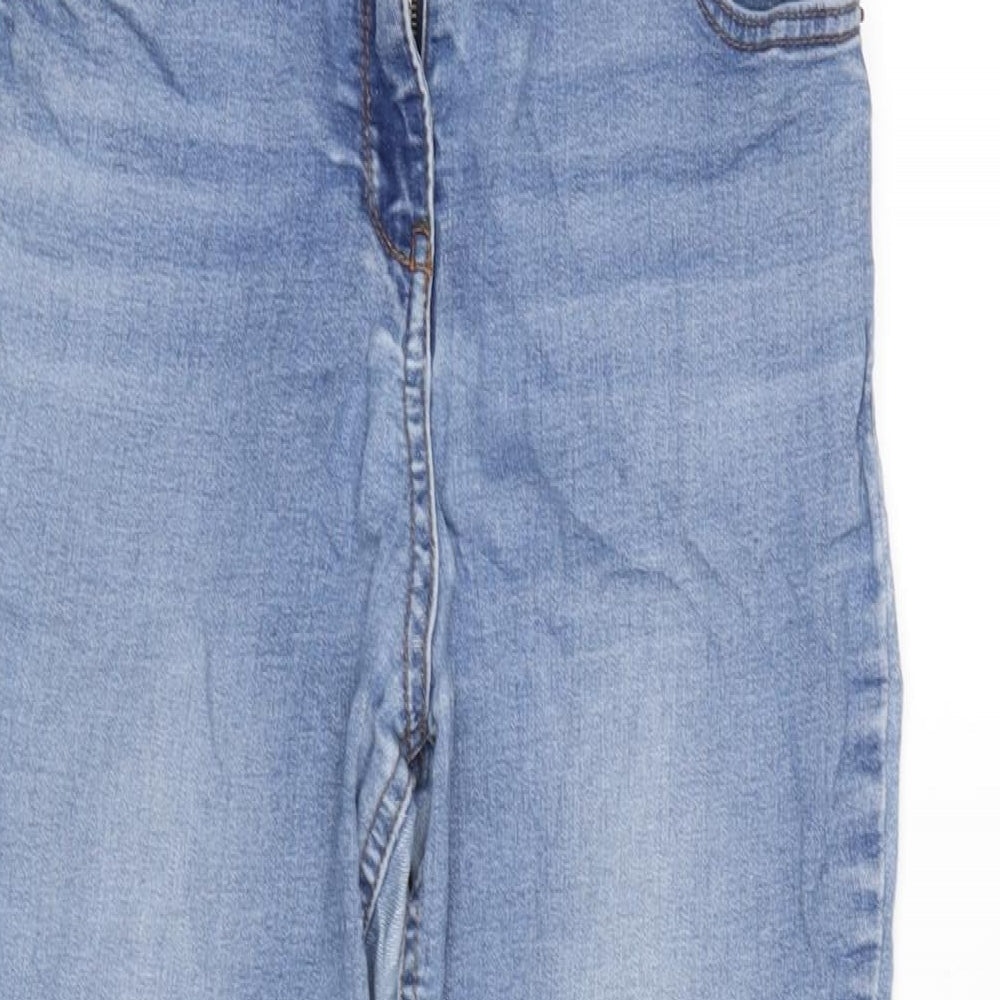 Matalan Womens Blue Cotton Blend Tapered Jeans Size 12 L28.5 in Regular Zip - Raw Hem