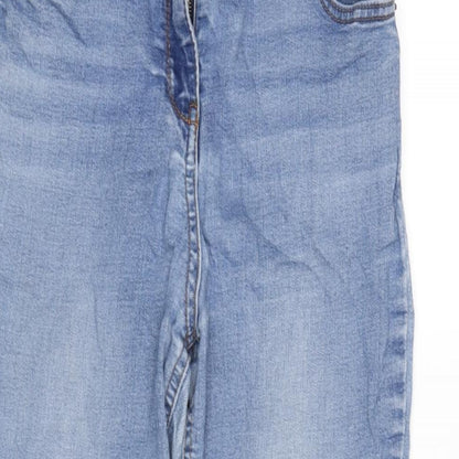 Matalan Womens Blue Cotton Blend Tapered Jeans Size 12 L28.5 in Regular Zip - Raw Hem