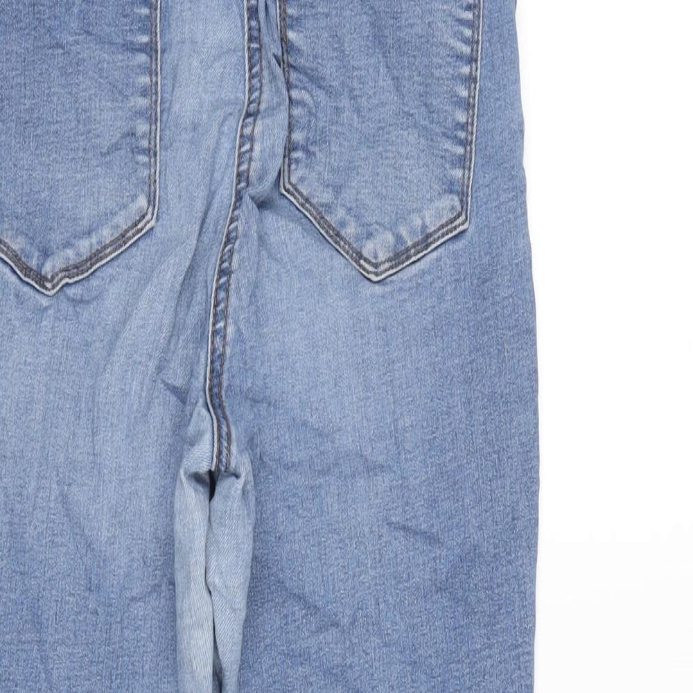 Matalan Womens Blue Cotton Blend Tapered Jeans Size 12 L28.5 in Regular Zip - Raw Hem