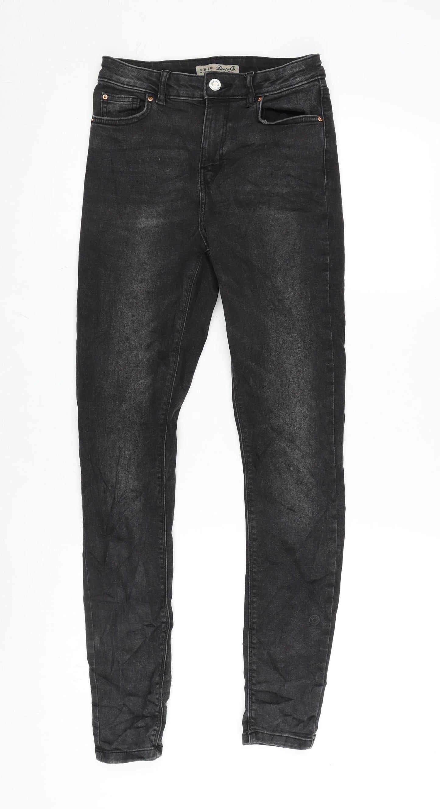 Denim & Co. Womens Grey Cotton Blend Tapered Jeans Size 8 L28 in Regular Zip