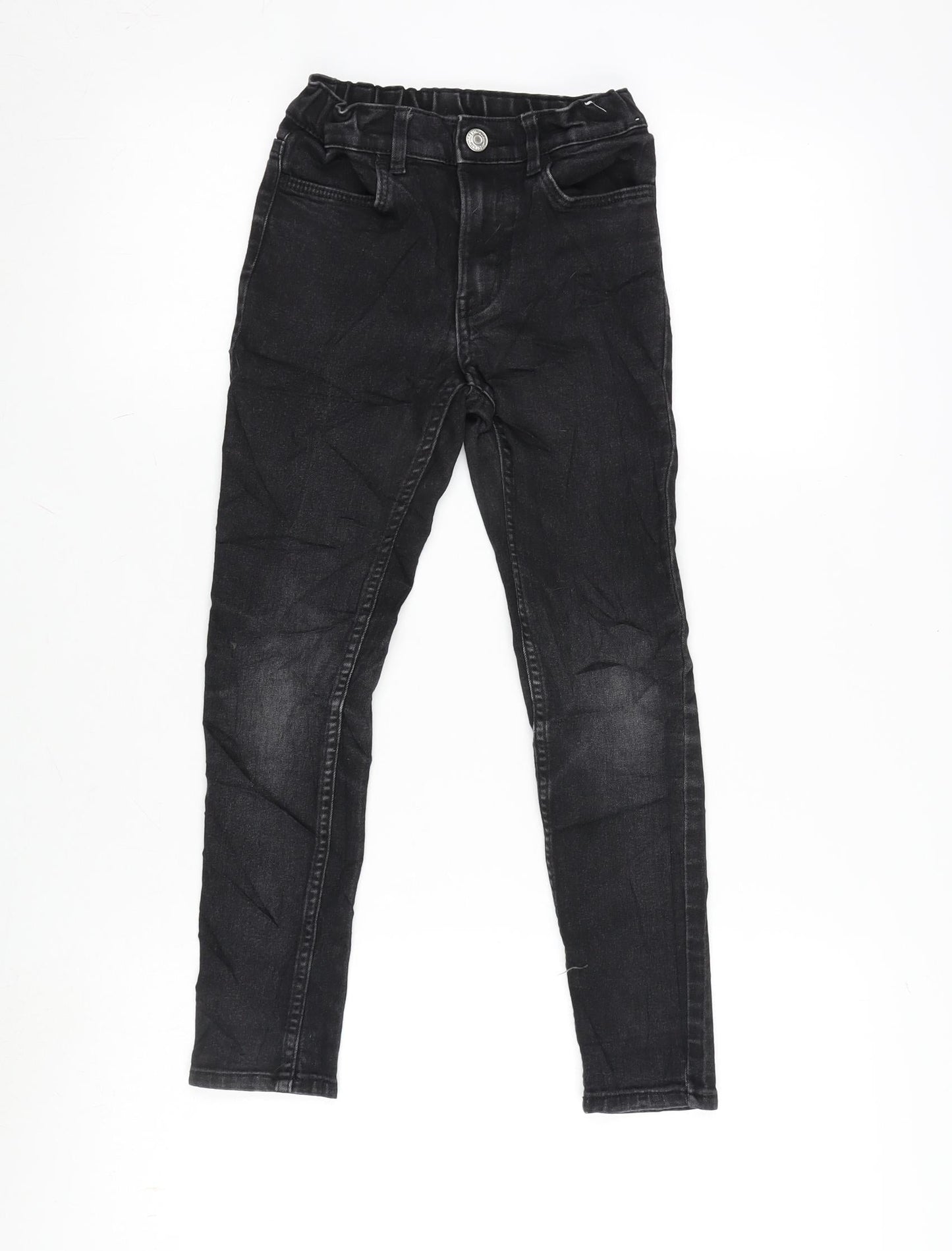 H&M Girls Grey Cotton Tapered Jeans Size 7-8 Years L20 in Regular Zip