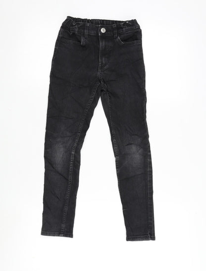 H&M Girls Grey Cotton Tapered Jeans Size 7-8 Years L20 in Regular Zip