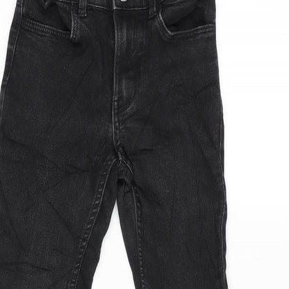 H&M Girls Grey Cotton Tapered Jeans Size 7-8 Years L20 in Regular Zip