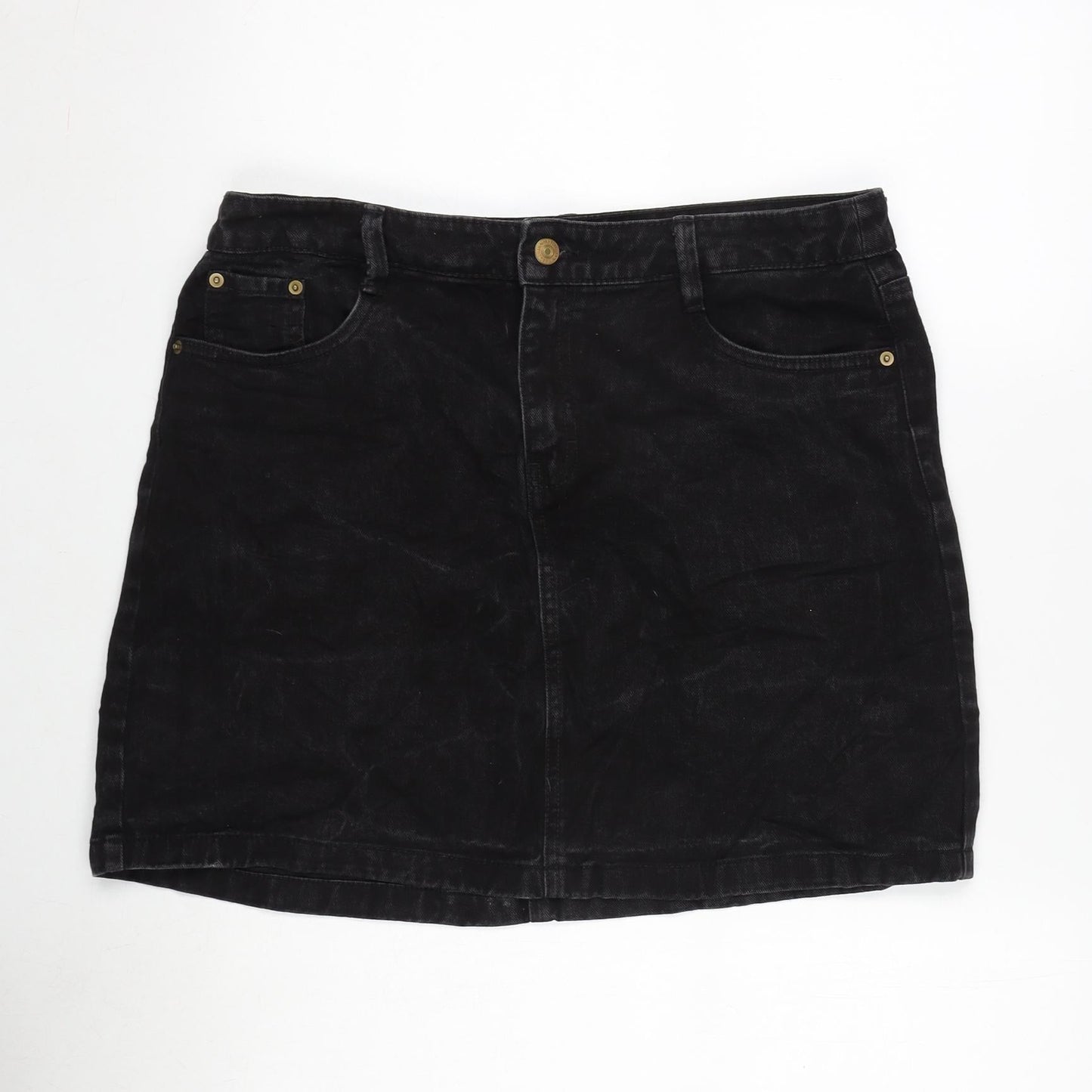 F&F Womens Grey Cotton A-Line Skirt Size 14 Zip