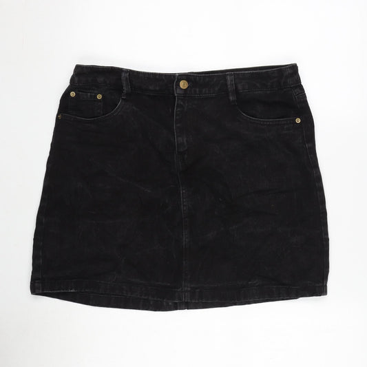 F&F Womens Grey Cotton A-Line Skirt Size 14 Zip