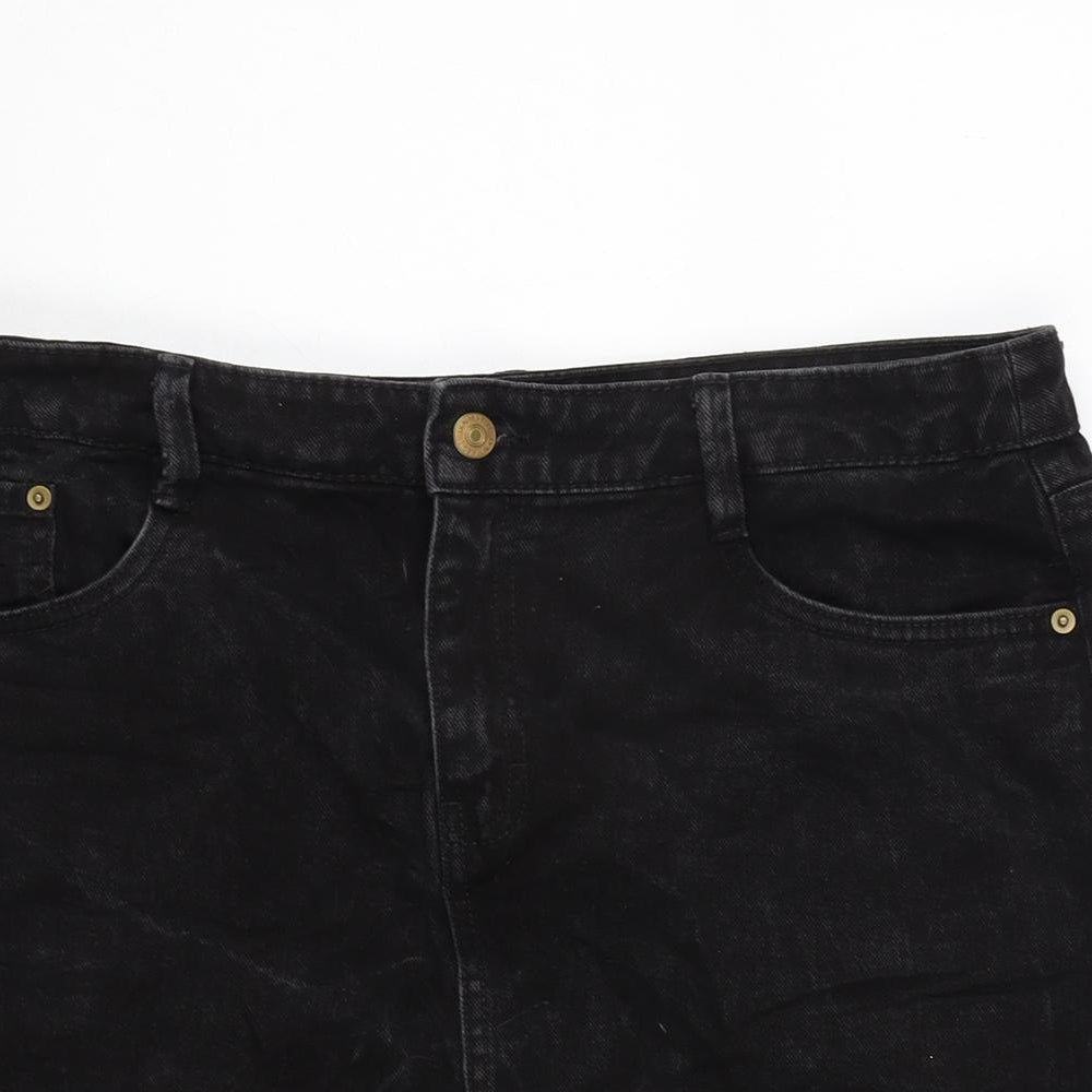 F&F Womens Grey Cotton A-Line Skirt Size 14 Zip