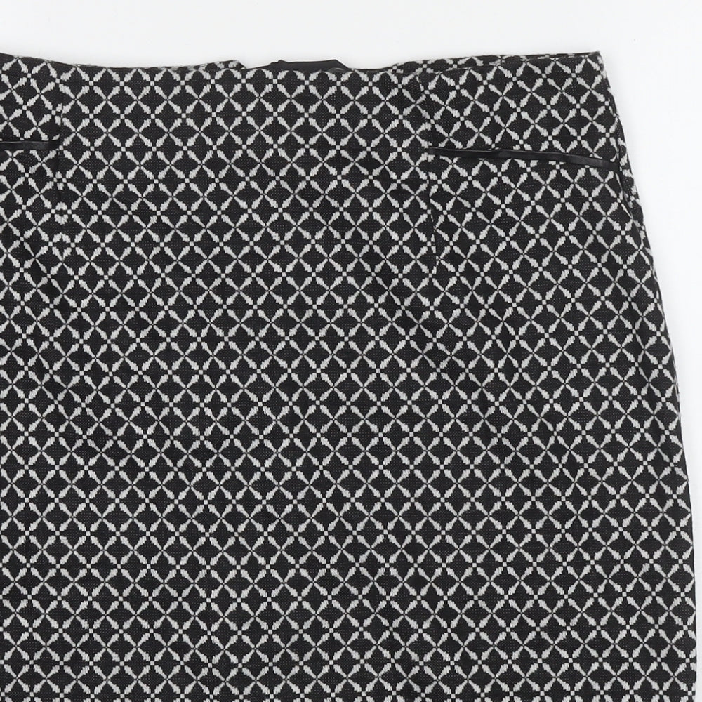 W Womens Black Check Polyester A-Line Skirt Size 32 in Zip