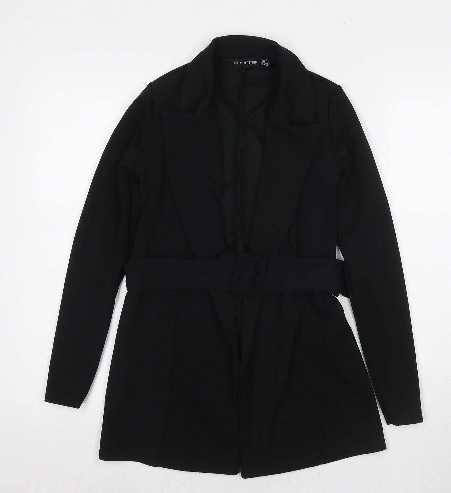 PRETTYLITTLETHING Womens Black Jacket Blazer Size 4 Tie