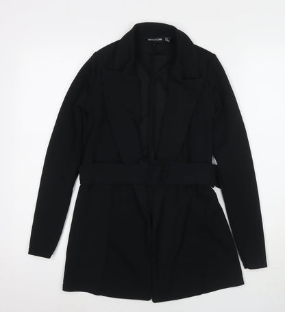 PRETTYLITTLETHING Womens Black Jacket Blazer Size 4 Tie