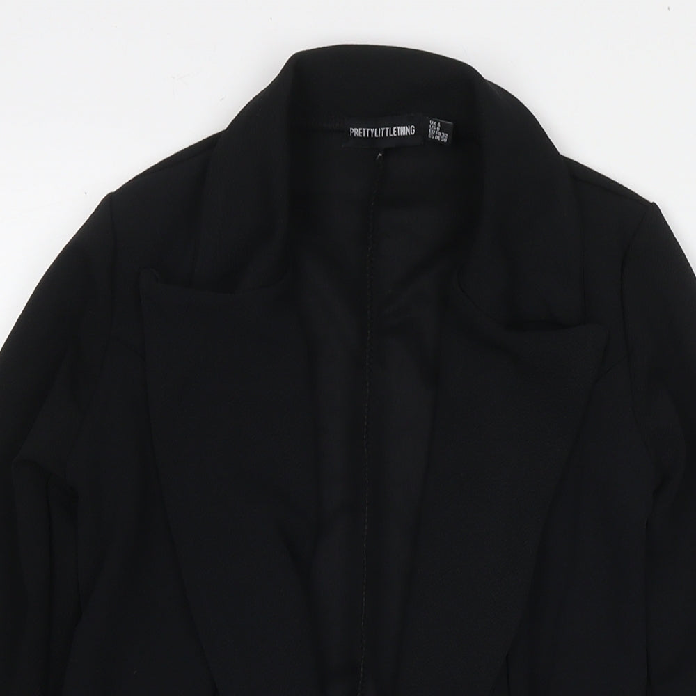 PRETTYLITTLETHING Womens Black Jacket Blazer Size 4 Tie