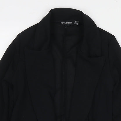 PRETTYLITTLETHING Womens Black Jacket Blazer Size 4 Tie
