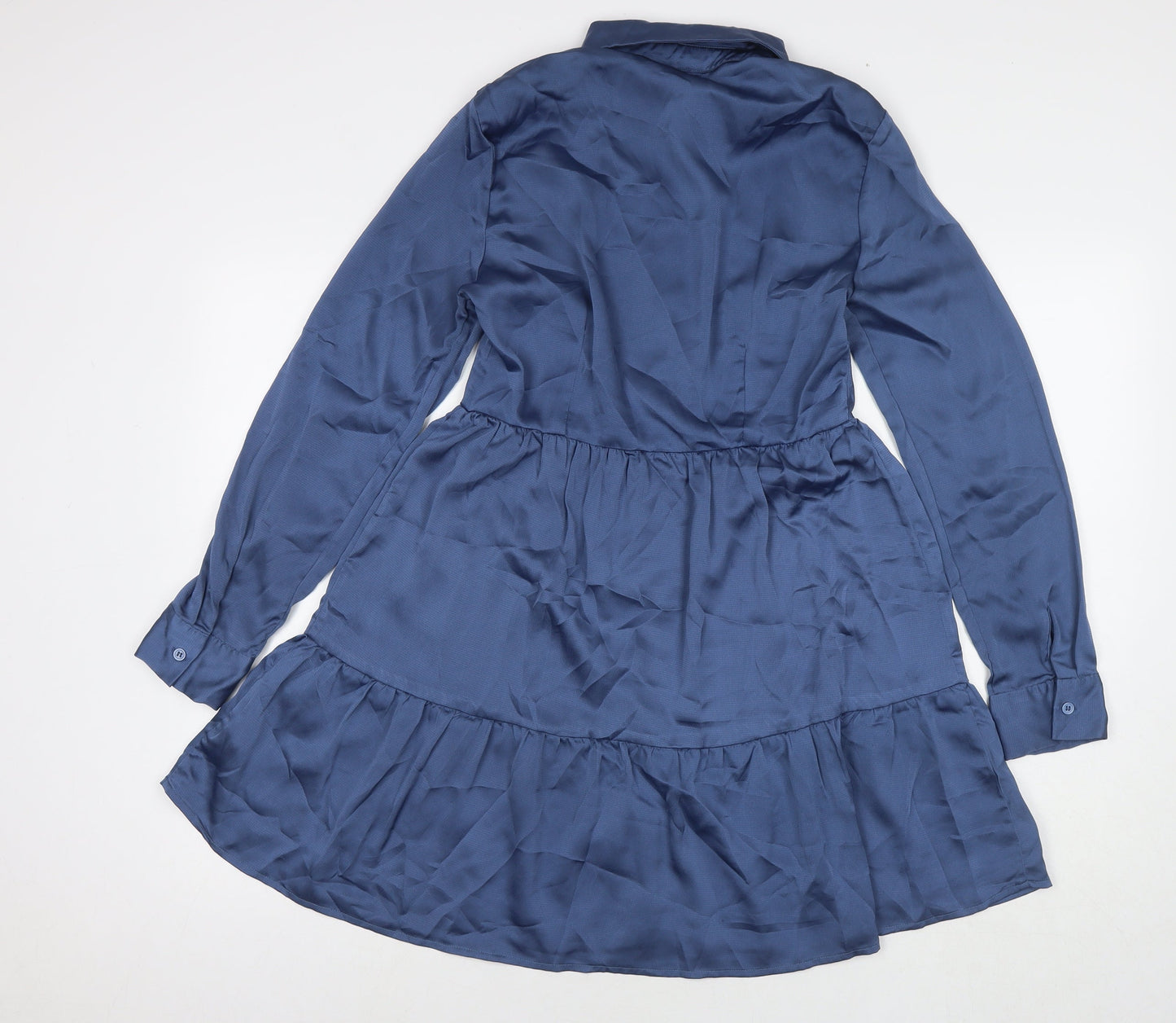 Missguided Womens Blue Polyester Shirt Dress Size 12 Collared Button