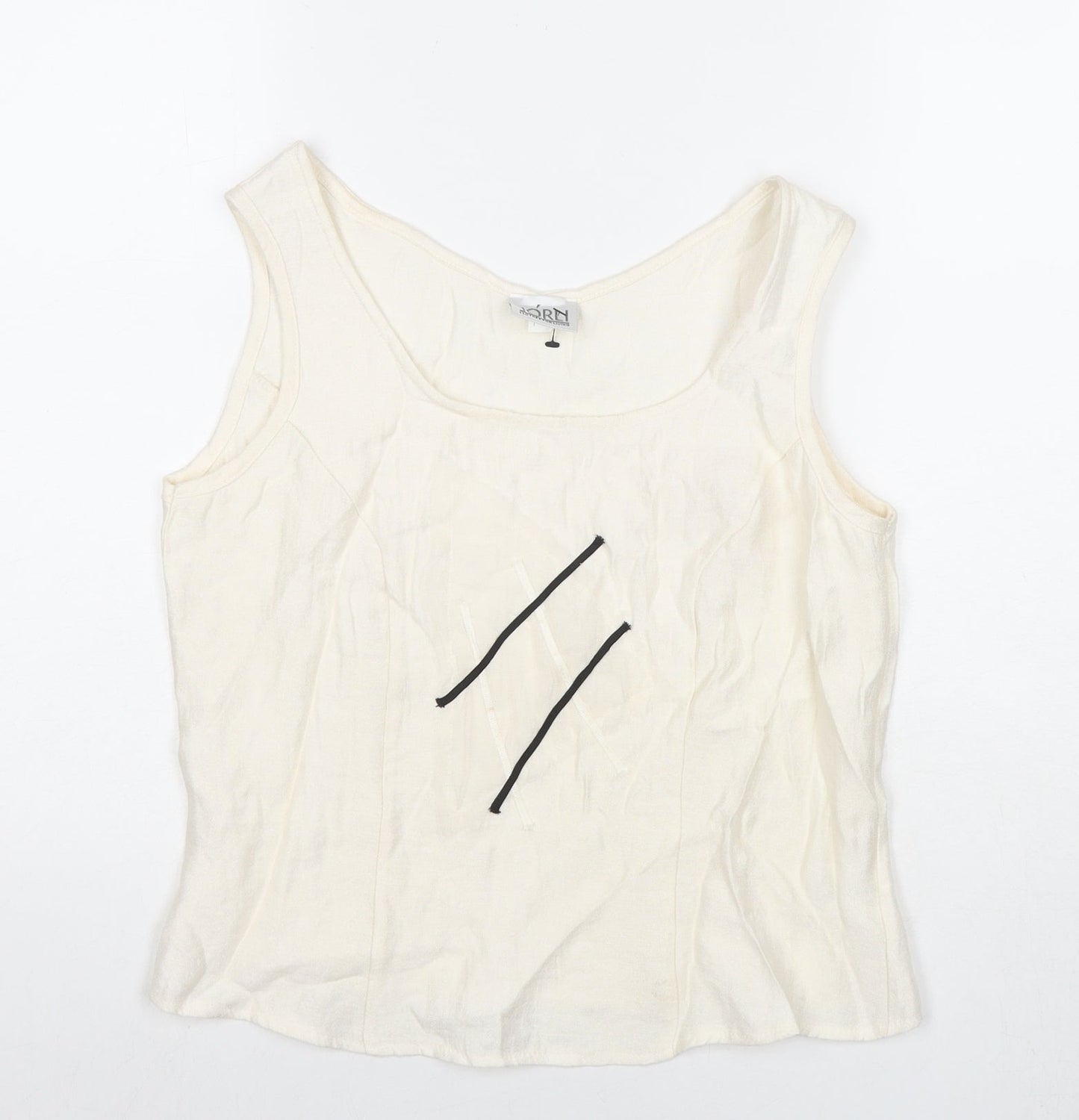 Jorli Womens White Viscose Basic Tank Size 10 Scoop Neck - Geometric Detail