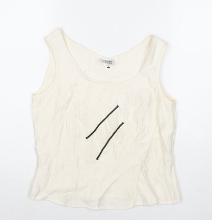 Jorli Womens White Viscose Basic Tank Size 10 Scoop Neck - Geometric Detail
