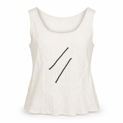 Jorli Womens White Viscose Basic Tank Size 10 Scoop Neck - Geometric Detail