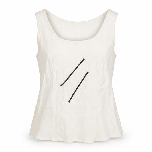 Jorli Womens White Viscose Basic Tank Size 10 Scoop Neck - Geometric Detail