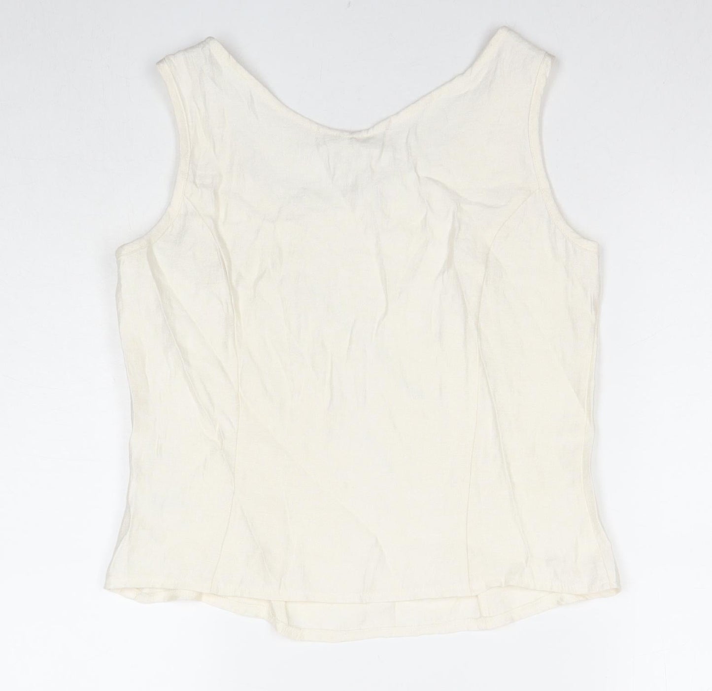 Jorli Womens White Viscose Basic Tank Size 10 Scoop Neck - Geometric Detail