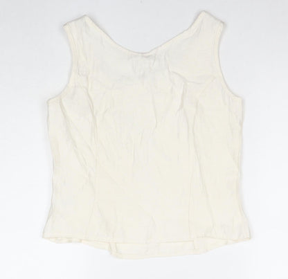 Jorli Womens White Viscose Basic Tank Size 10 Scoop Neck - Geometric Detail