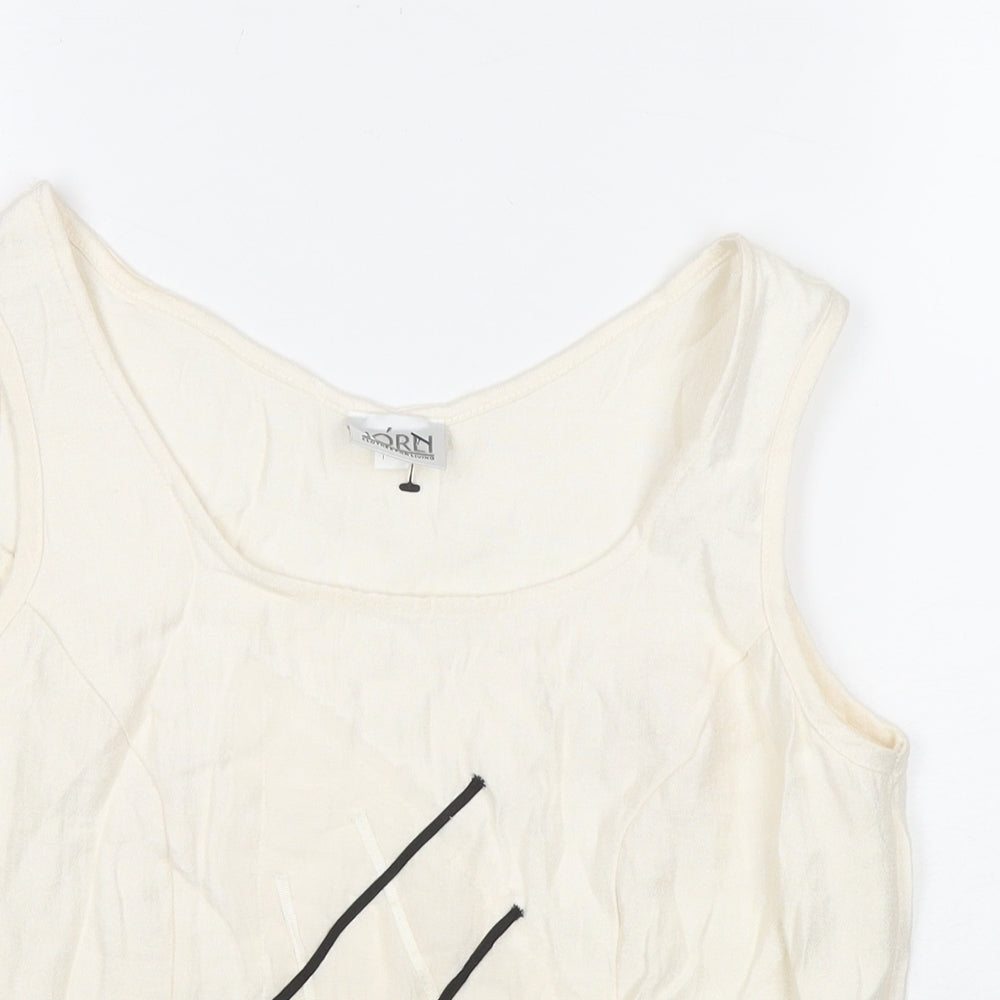 Jorli Womens White Viscose Basic Tank Size 10 Scoop Neck - Geometric Detail