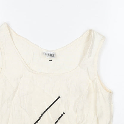 Jorli Womens White Viscose Basic Tank Size 10 Scoop Neck - Geometric Detail